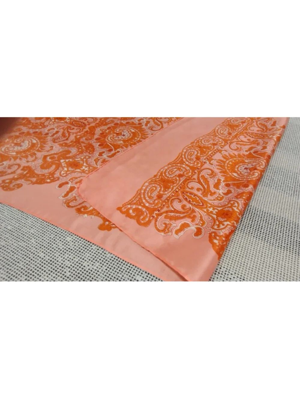 Vintage 60s 70s Boho Orange Paisley Silk Scarf Oblong Wide Hippie Bohemian Style